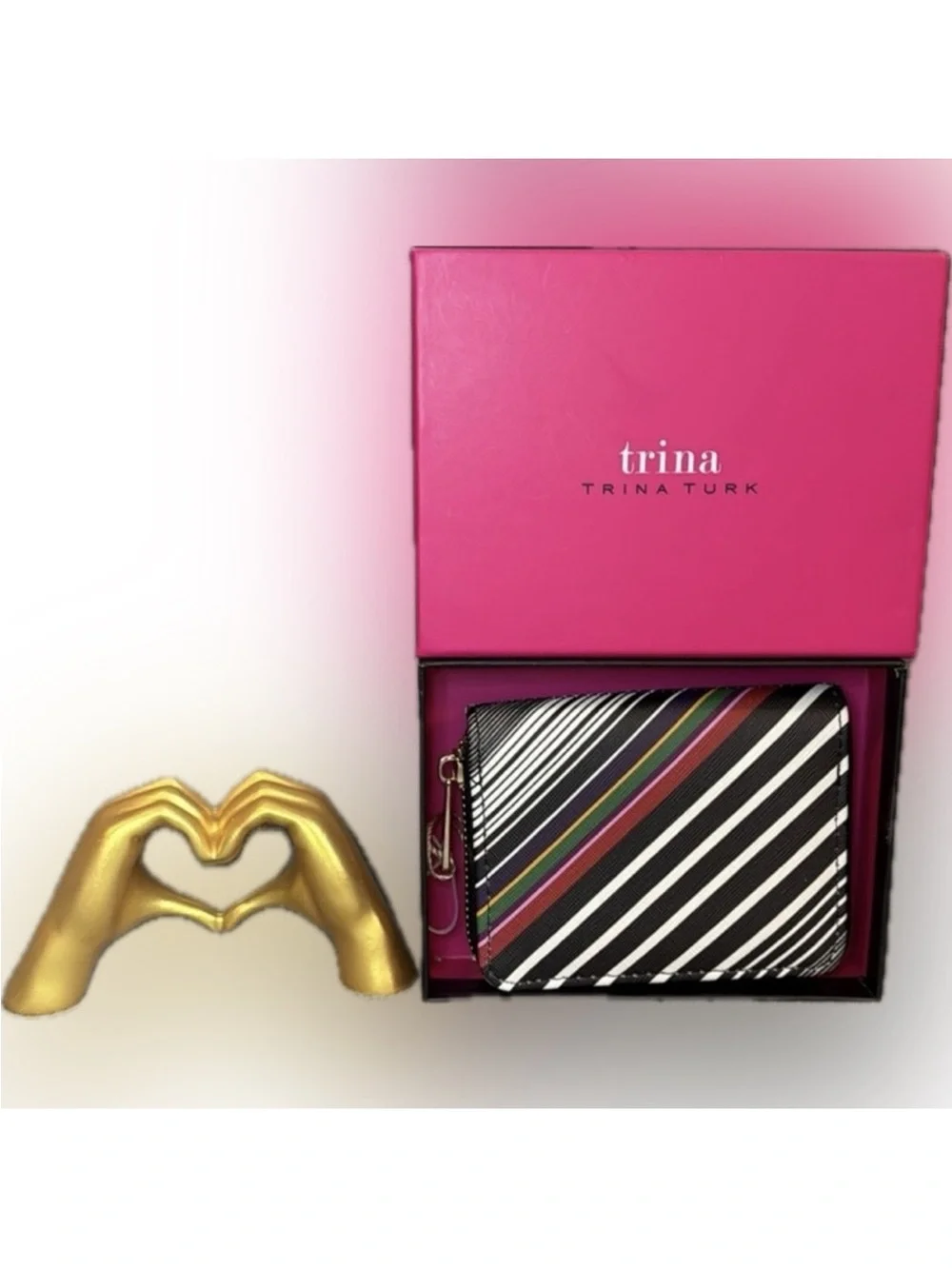 TRINA TURK Multi Color Striped Small Zip Around Card Case in Gift Box/NWT